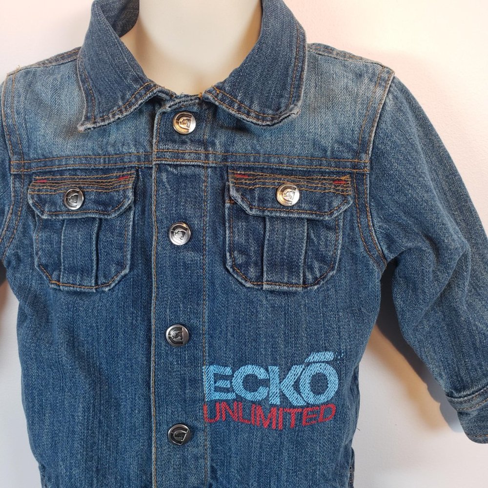 Ecko Unltd Baby Jean Jacket  Size 24 months ~ Denim Logo Snap Pockets / A125
